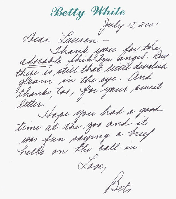 Betty White handwriting sample