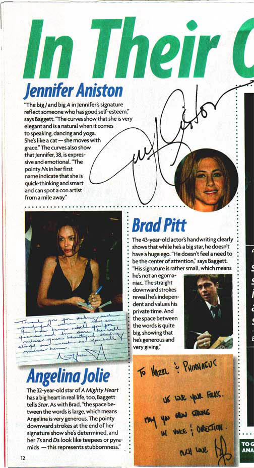 7 Celebritys Handwriting Analyzed Angelina Jolie Brad Pitt Tom