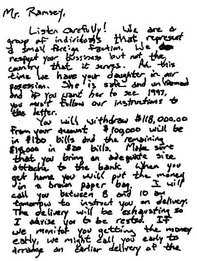 JonBenet Ransom Note (Part 1)